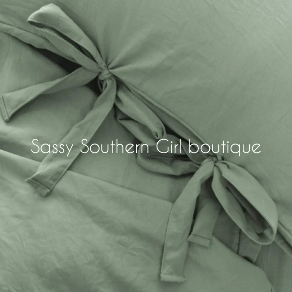 🆕⭐ Softest ever Boho sage green bowtie duvet cover set